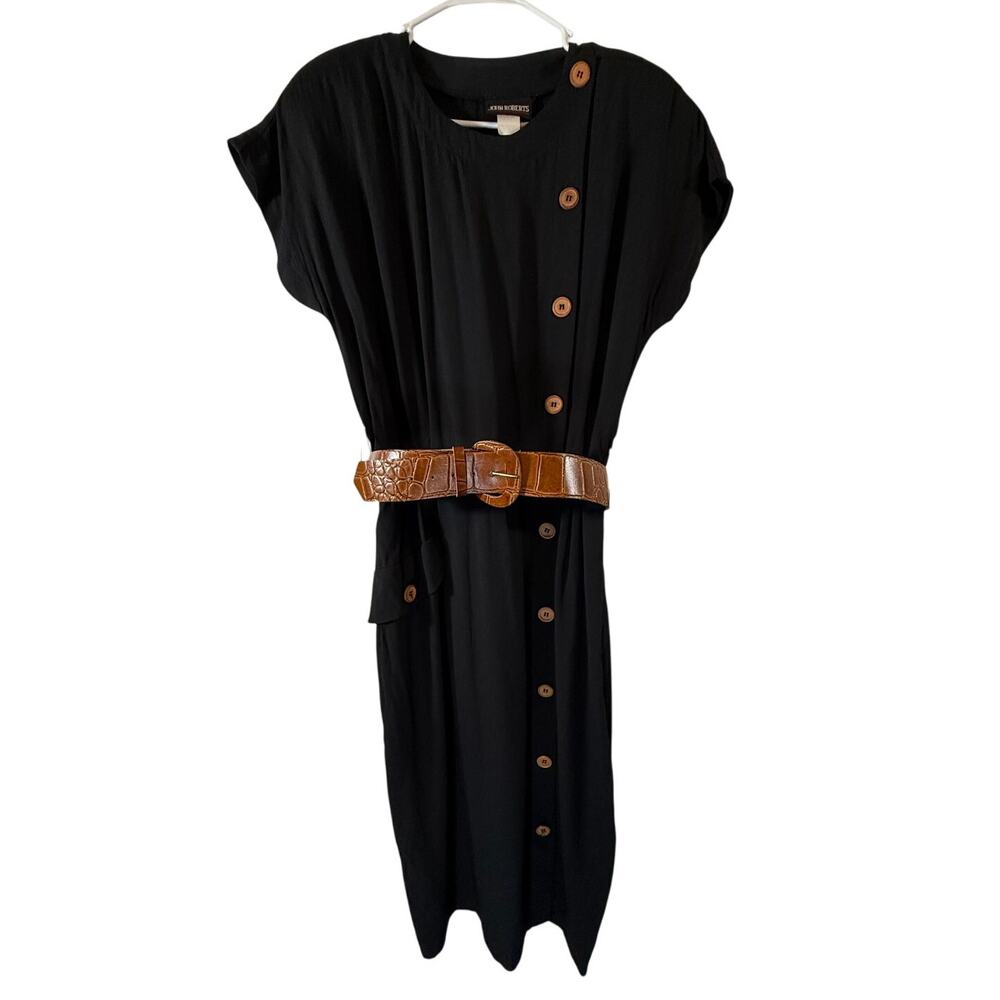 Vintage 90s John Roberts Button Front Dress with Belt Womens 11/12